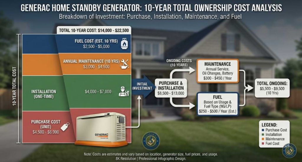 Generac Generator 10 year ownership Cost analysis chart