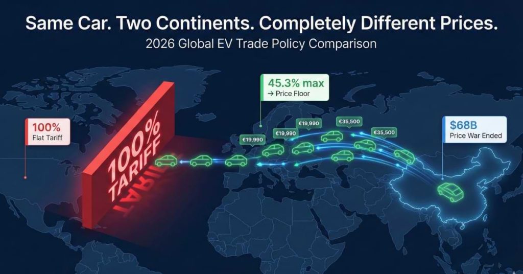 Same Car. Two Continents. Completely Different Prices.
2026 Global EV Trade Policy Comparison