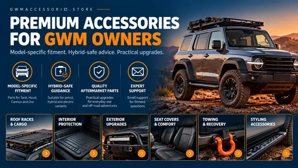GWM accessories for Tank, Haval, Cannon and Ora with model-specific fitment guidance